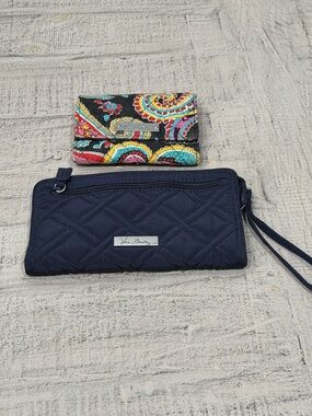 Vera Bradley Quilted Navy Wristlet with Multicolor Paisley Card Case